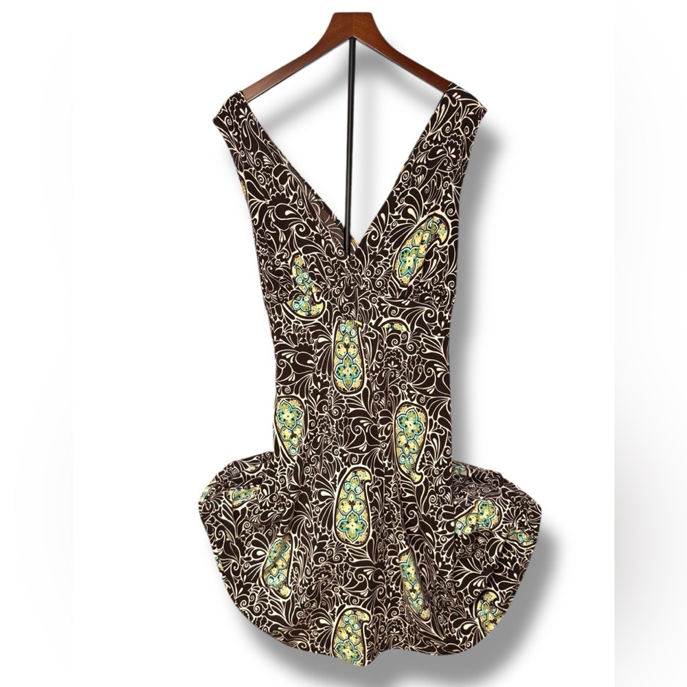 B & Lu Y2K Brown and Green Patterned‎ Tie-Back Dress Sz 3XL EUC